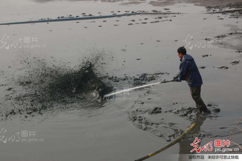 梦泽湖底清淤忙