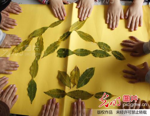 落叶做贴画 迎接勤俭日