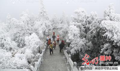 湖南衡阳 持续冰冻天气让南岳出现千里冰封的