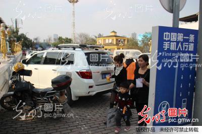 国内第一条手机人行道变停车场_新闻
