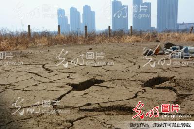 吉林松花江水位直线下降 桥下泥土龟裂石头裸